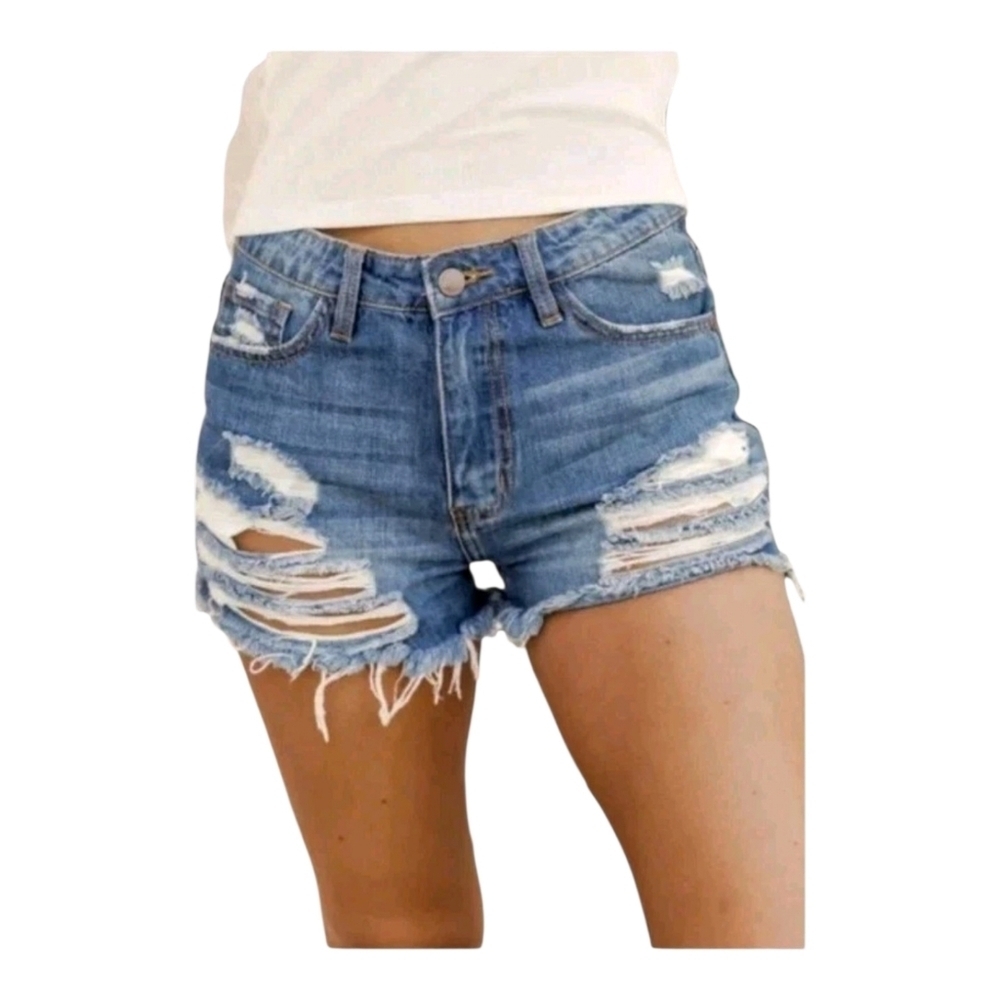 Nature Womens No More Wishing Dark Wash Distressed Denim Jean Shorts Medium